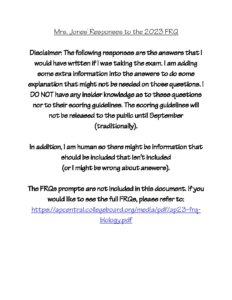 2023 AP Biology FRQ Answers by Mrs. Jones