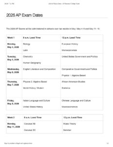 2026 AP Exam Schedule Dates for Students