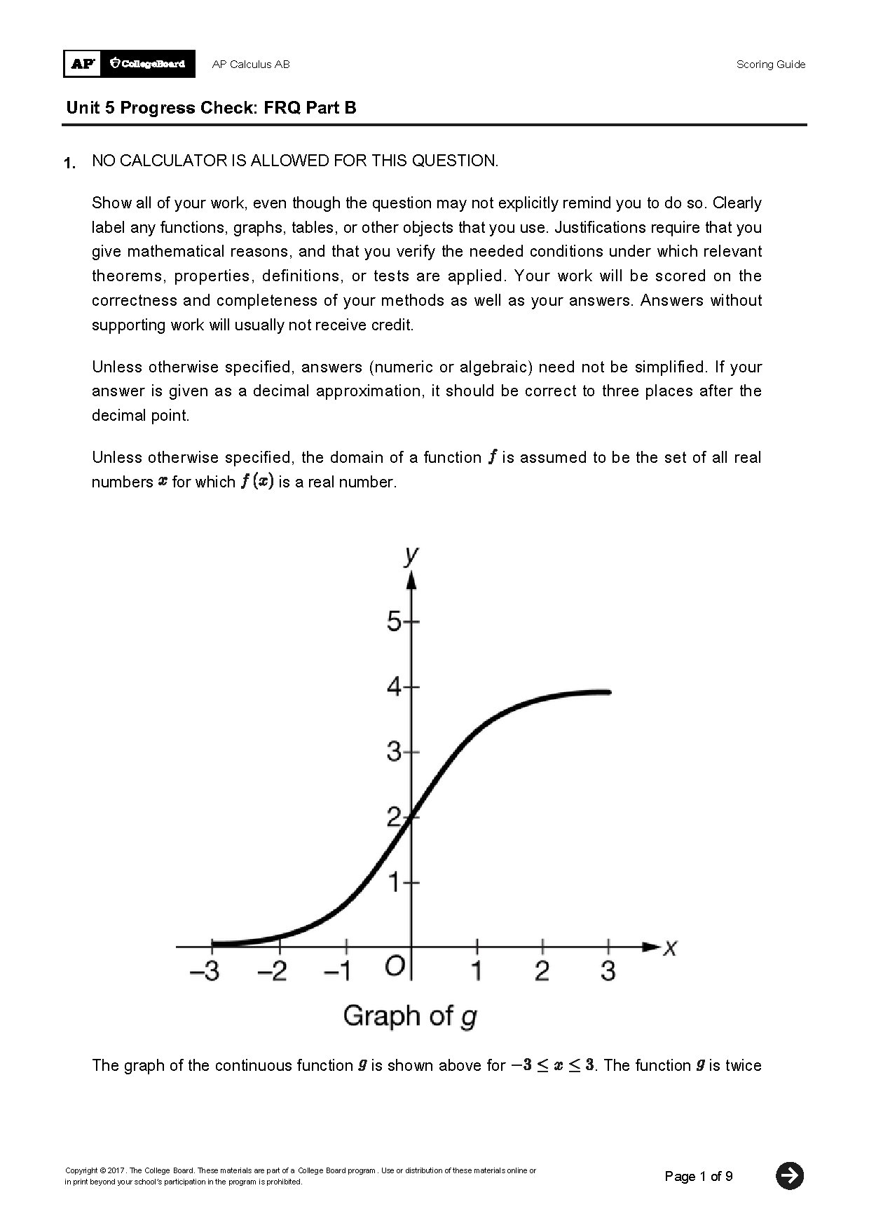 AP Calculus AB Unit 5 Progress Check FRQ Part B