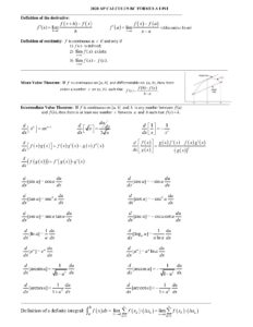 AP Calculus BC Formula Sheet 2020 Edition