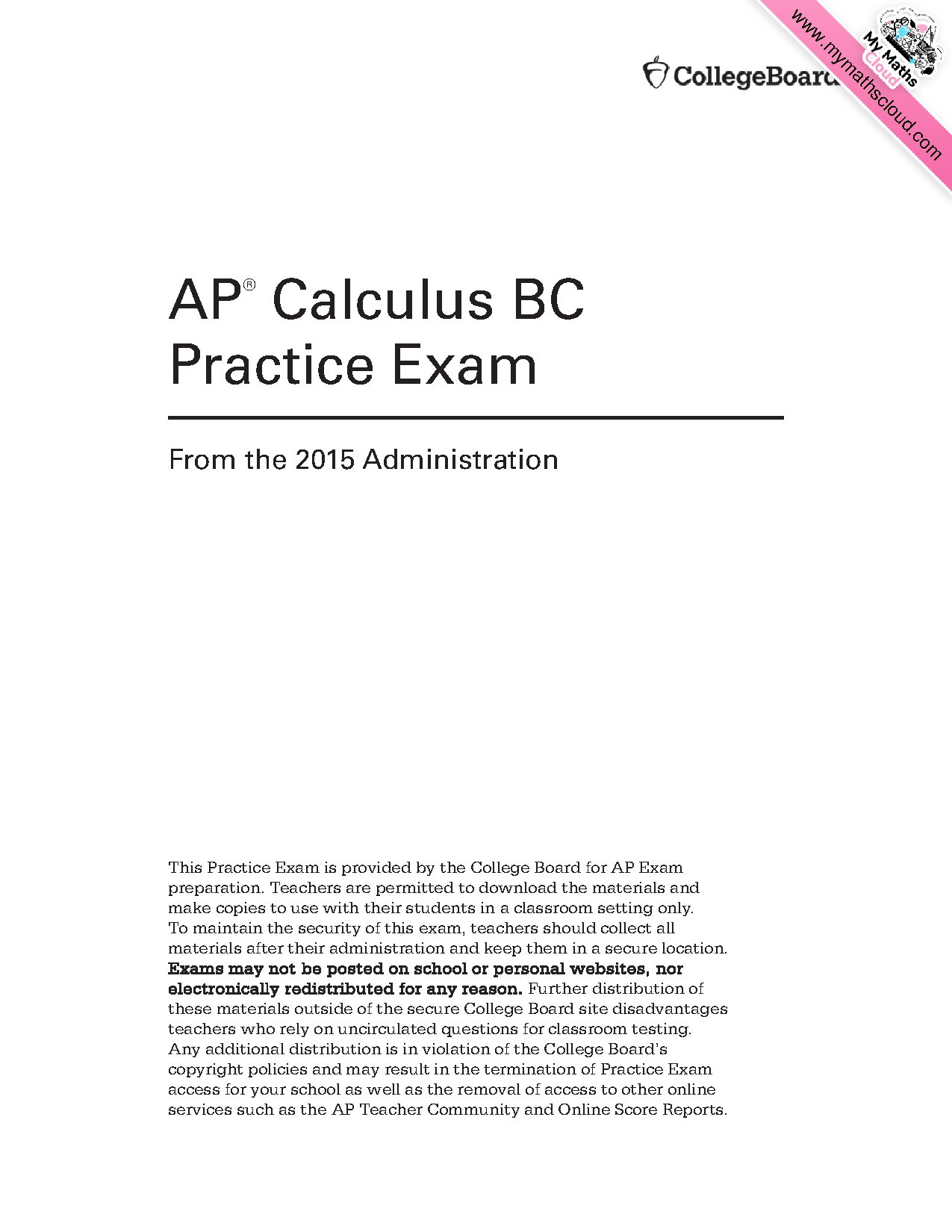 AP Calculus BC International Practice Exam 2015