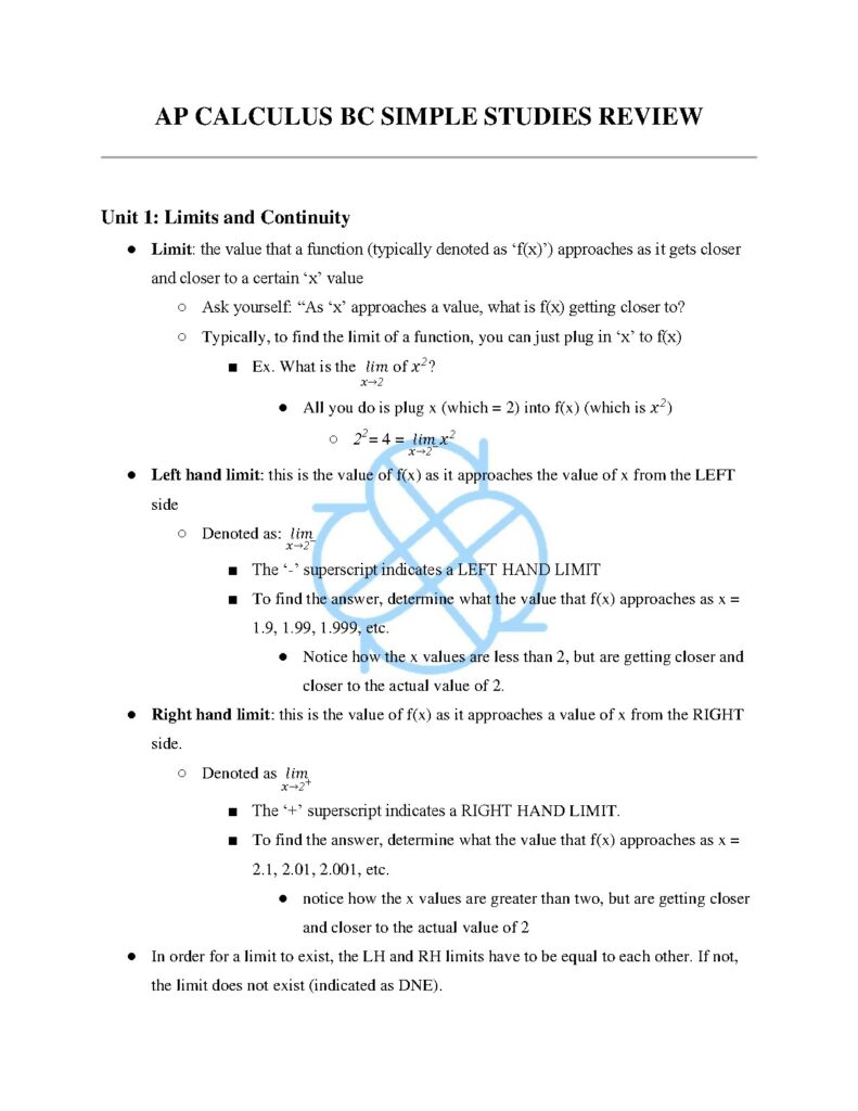 AP Calculus BC Study Review Guide