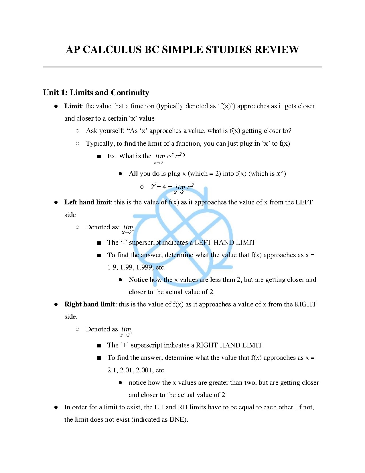 AP Calculus BC Study Review Guide