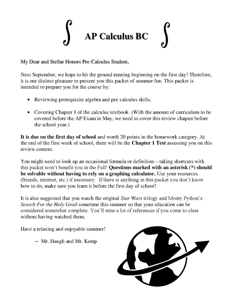 AP Calculus BC Summer Preparation Packet