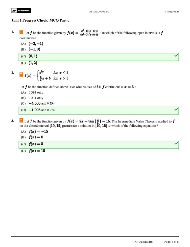 AP Calculus BC Unit 1 Progress Check MCQ Part C