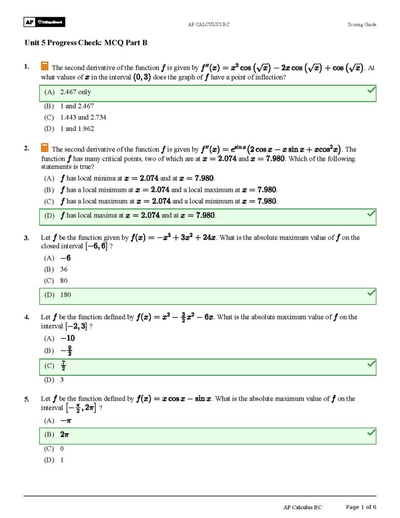 AP Calculus BC Unit 5 Progress Check MCQ Part B