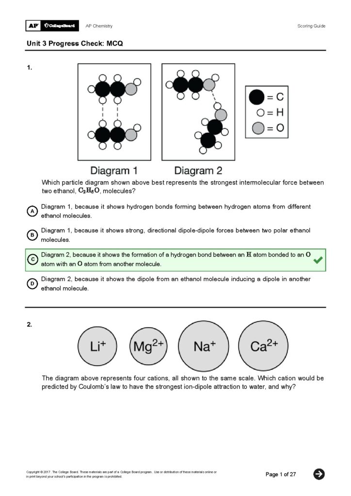 AP Chemistry Unit 3 Progress Check MCQ