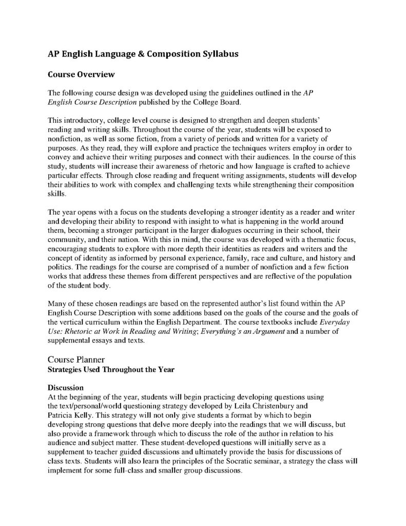 AP English Language & Composition Syllabus Overview