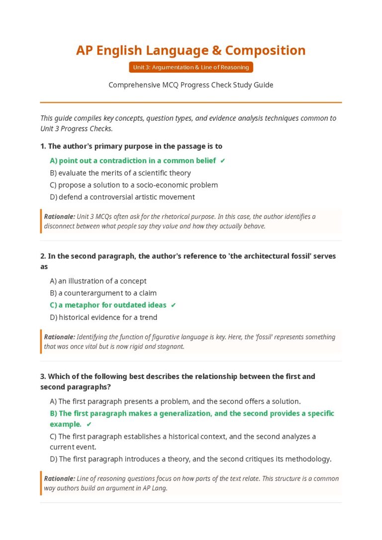 AP English Language Unit 3 Argumentation MCQ Progress Check