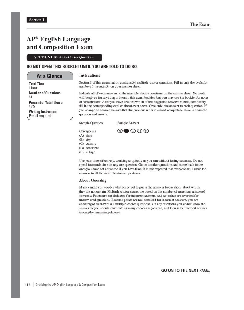 AP English Language and Composition Exam Practice Test