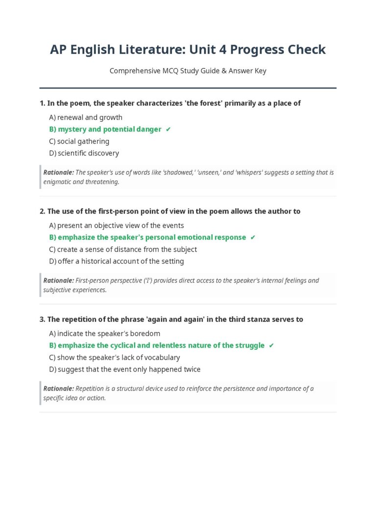 AP English Literature Unit 4 Progress Check MCQ Study Guide