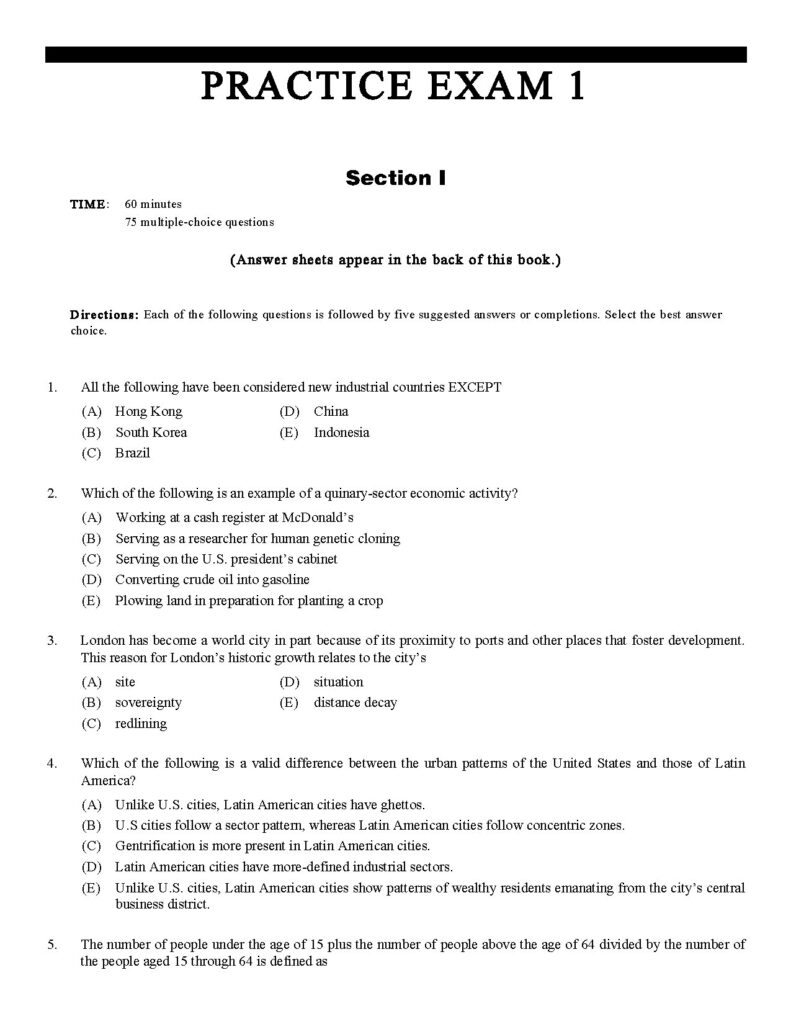 AP Human Geography Practice Exam Questions and Answers