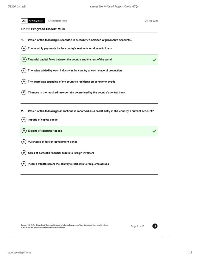 AP Macroeconomics Unit 6 Progress Check MCQ Answer Key