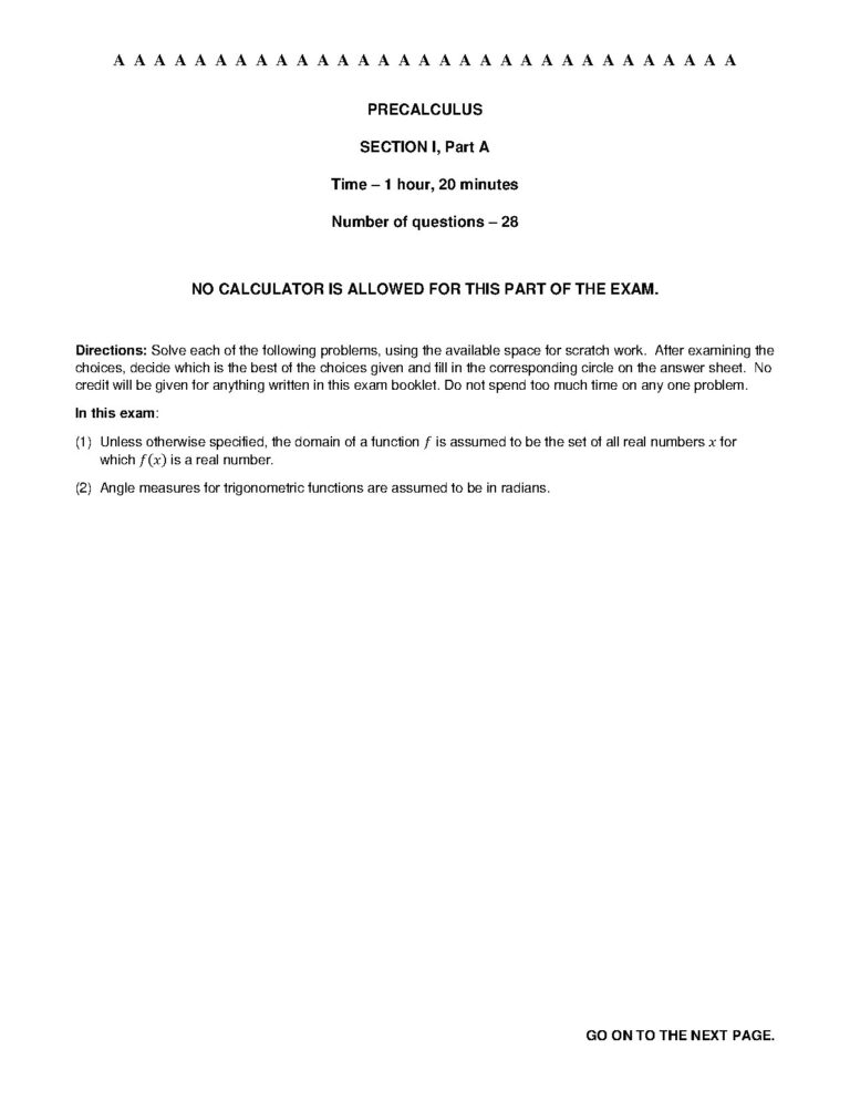 AP Precalculus Practice Exam 1
