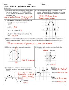 Functions and Limits Pre-Calculus Unit 2 Review Answer Key