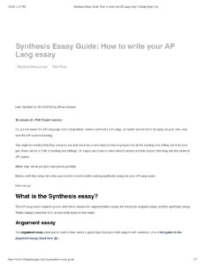 Synthesis Essay Guide for AP Language and Composition