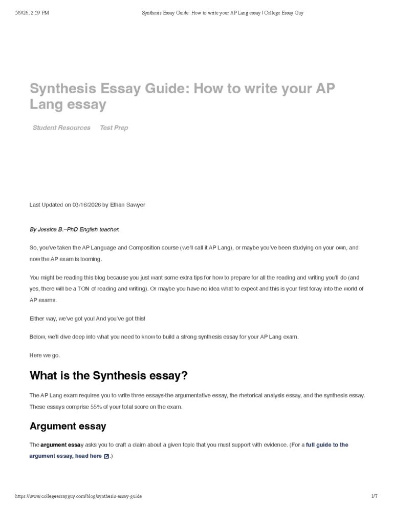 Synthesis Essay Guide for AP Language and Composition