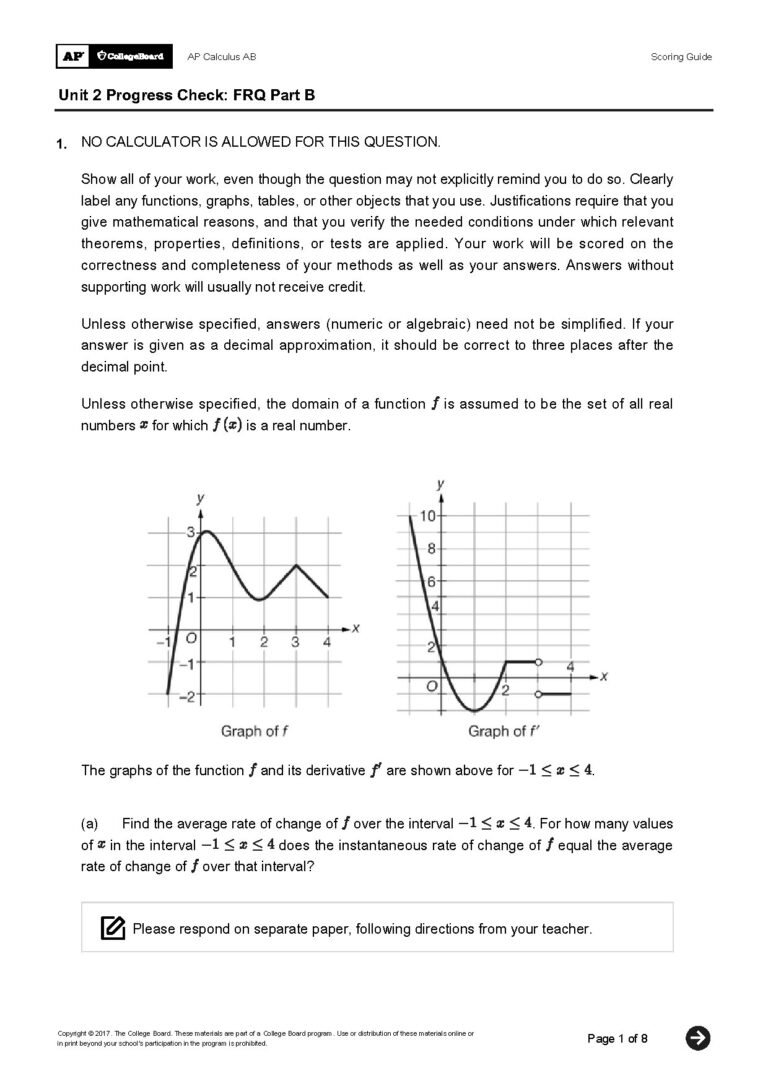 Unit 2 Progress Check FRQ Part B AP Calculus AB